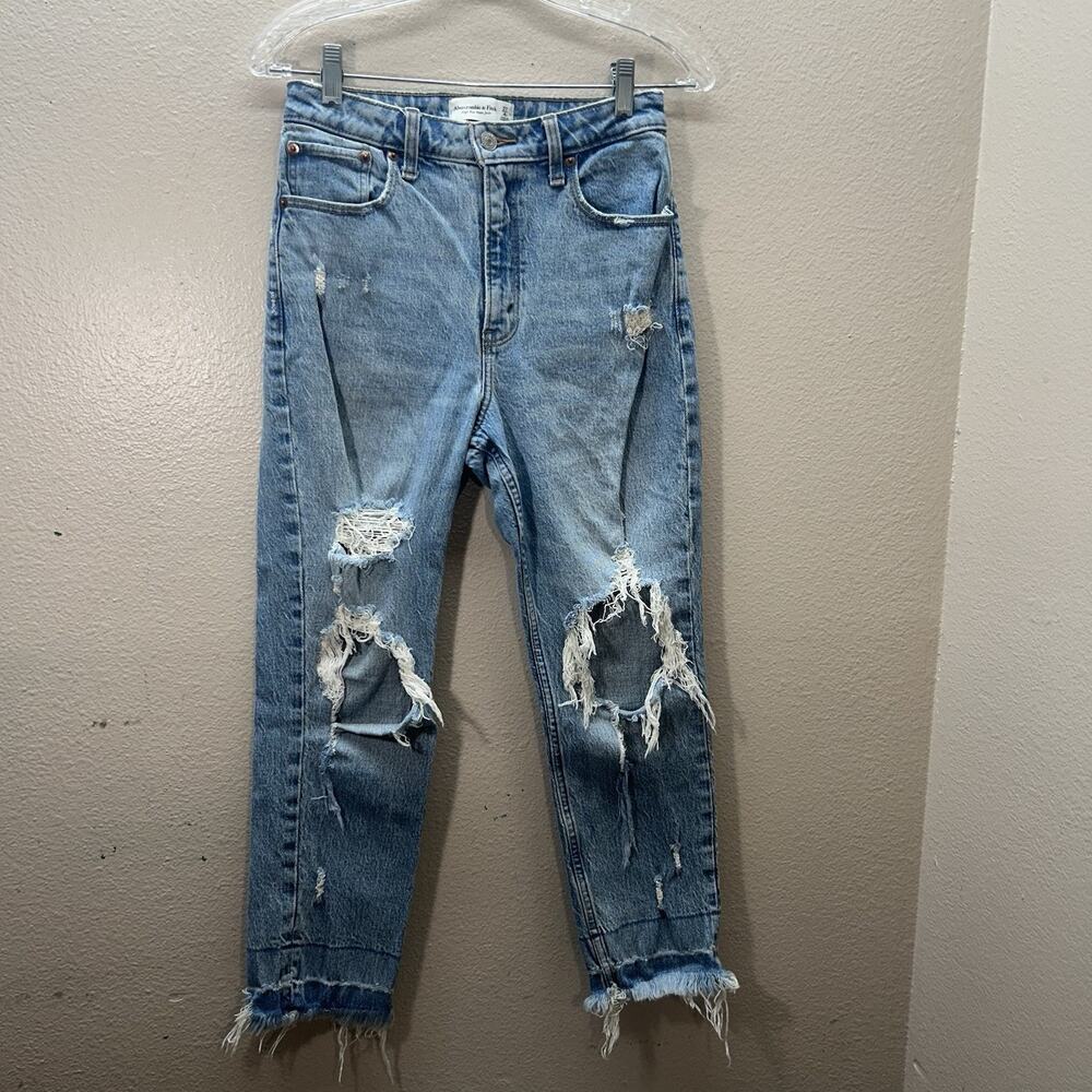 Abercrombie & Fitch Womens High‎ Rise Mom Jeans 4 / 27 Distressed Curve Love